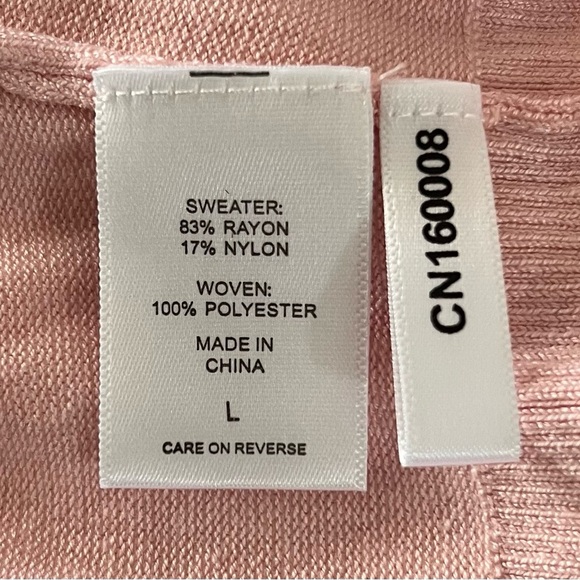 7th Ave., New York and Company Pink Sweater with Polka Dot Tie - Picture 2 of 3